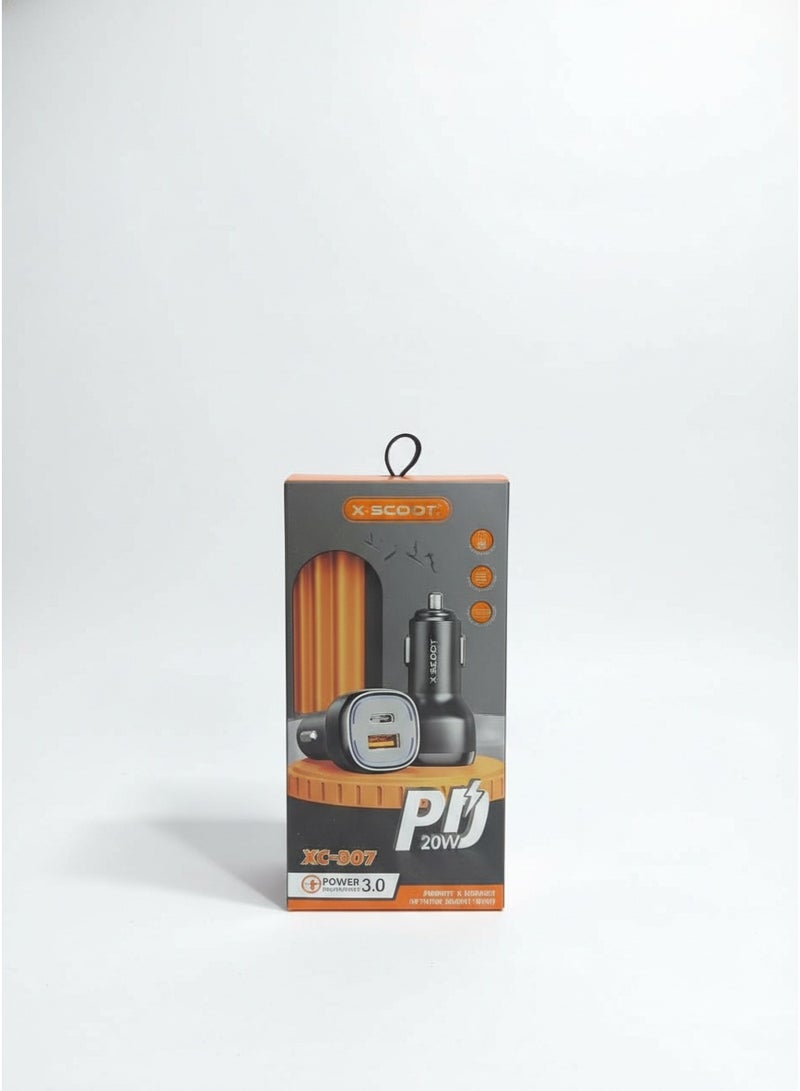 X-SCOOT XC-307 20W PD Fast Car Charger with Dual USB Ports (USB-C + USB-A) | Power 3.0 Quick Charge, Super Fast Charging for iPhone, Samsung, Huawei & All Smart Devices - Black - Image 2